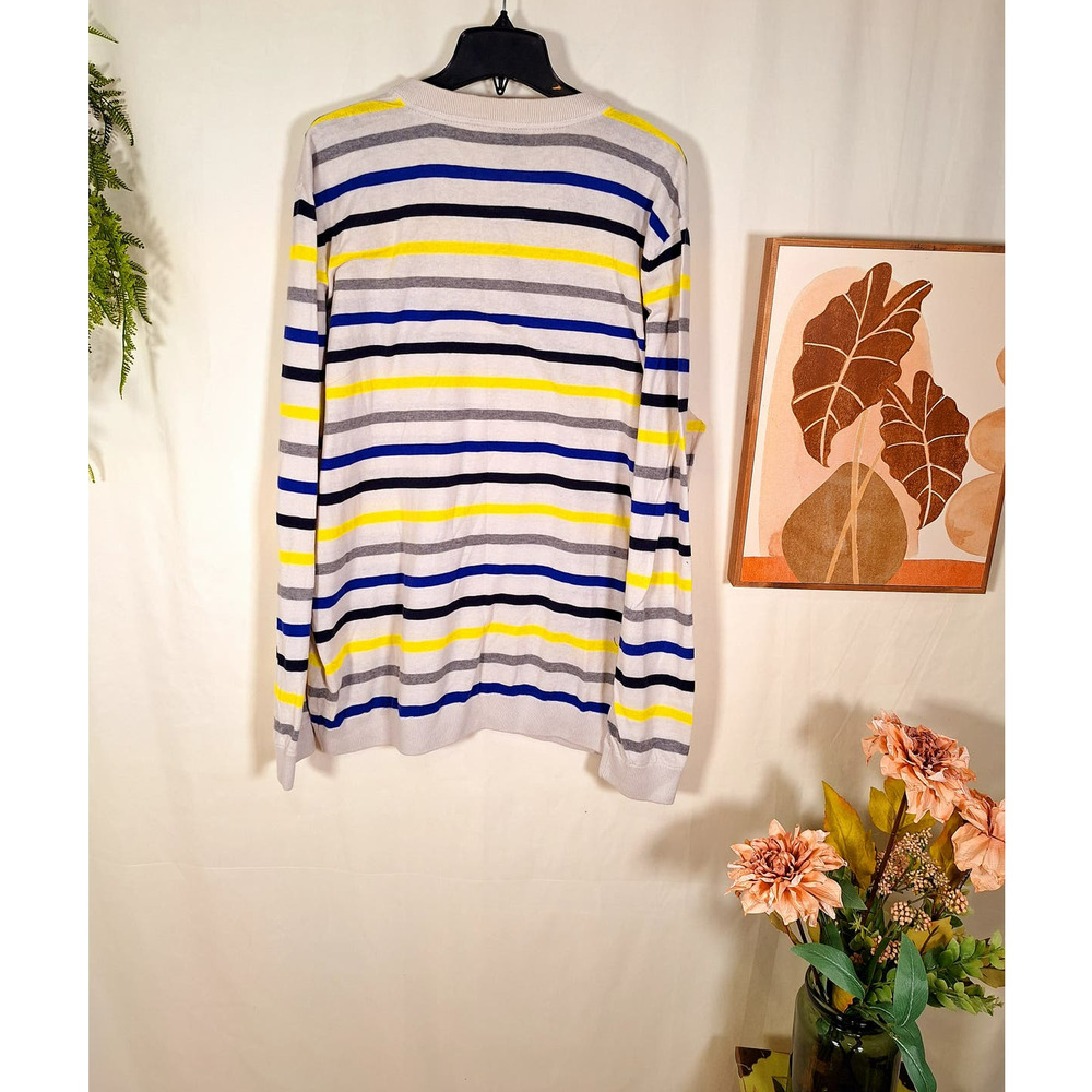 Oakley Slim Fit Men's Sweater White W' Black/Yellow/Blue/Gray Strips - Picture 2 of 6